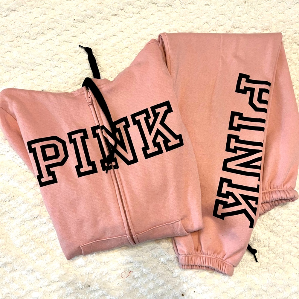 Victoria’s Secret Pink! Everyday Fleece Campus Sweatpants and Zippered hoodie